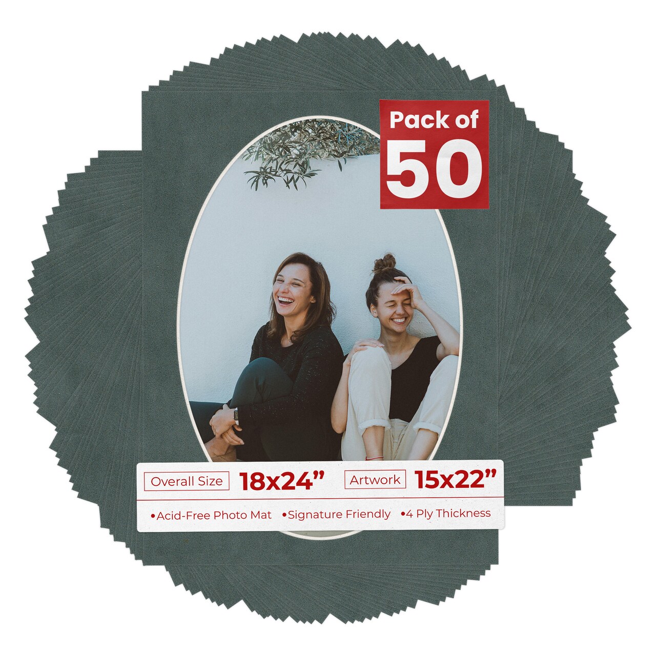 Dark Grey Suede Mat Board for 18x24 Frames - Oval Opening for 15x22 Photos